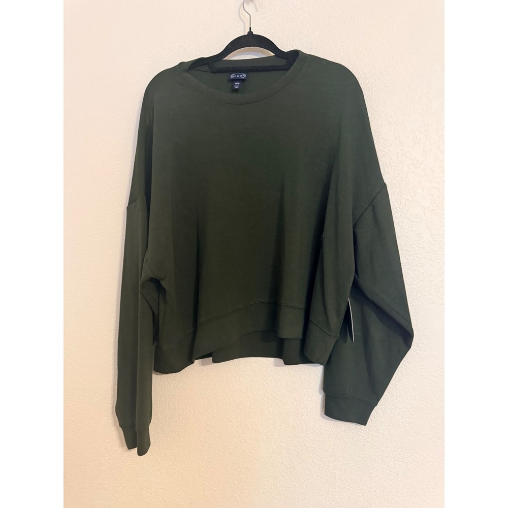 Scoop Womens XL Kombu Green Scuba Knit Sweatshirt Cropped Relaxed Fit Pullover